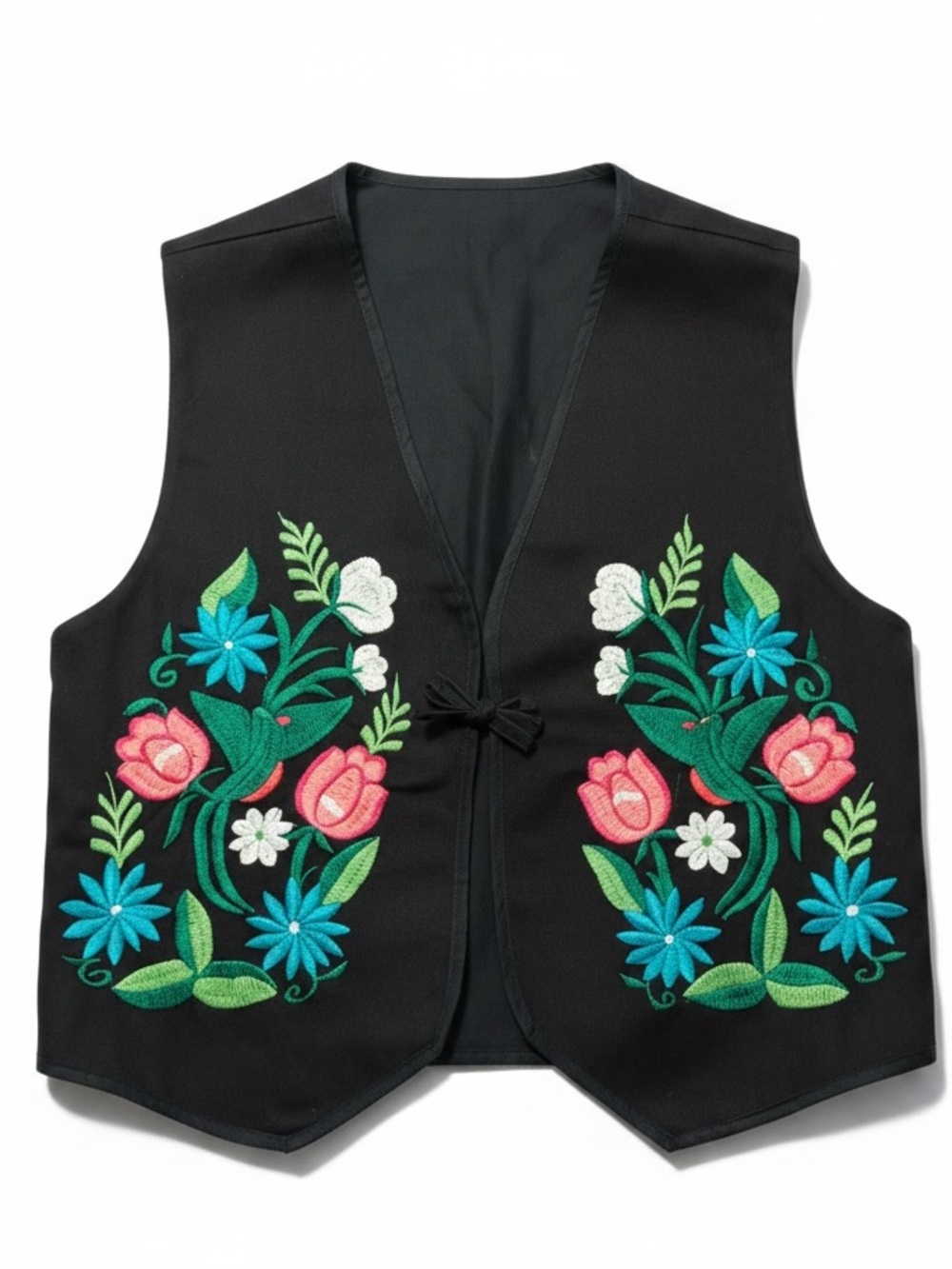 Artisan Black Embroidered Cotton Floral Vest